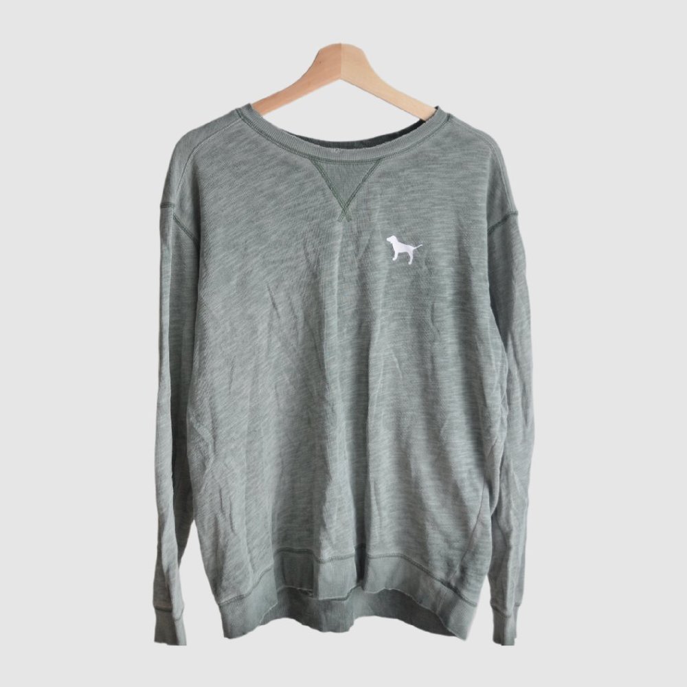 Victoria’s Secret PINK Green Crewneck Sweatshirt – Size M, Distressed